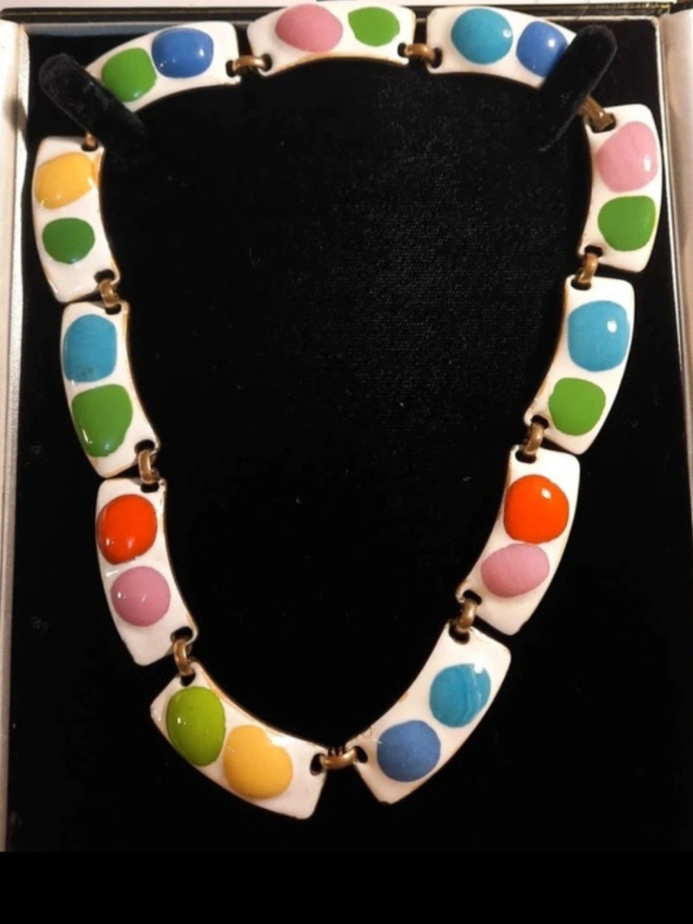 Vintage Kay Denning Enamel on Copper Multi-Color "Cookie" Link Necklace